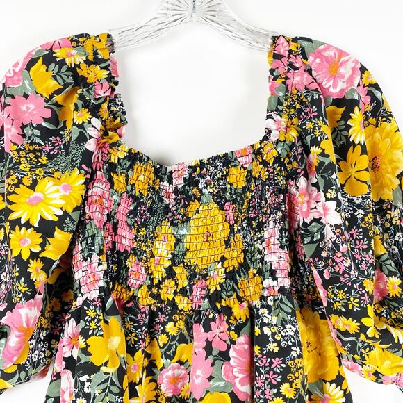 Twine and String Floral Smocked Blouse Balloon Sleeve Womens Size Medium - Picture 8 of 11